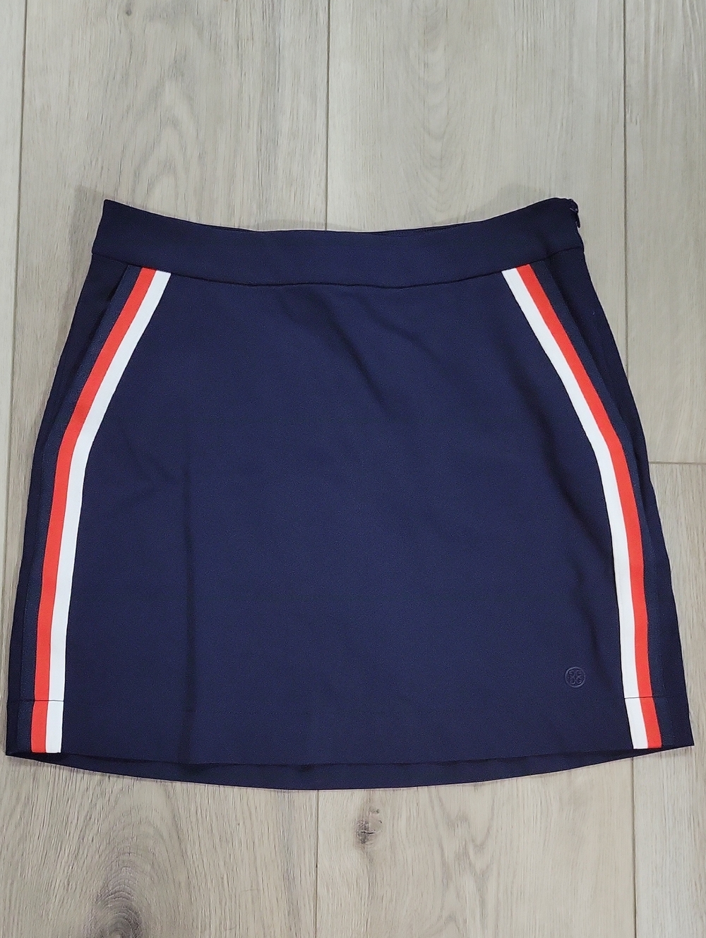 G/FORE Navy Mini Skirt with Red and White Side Stripes